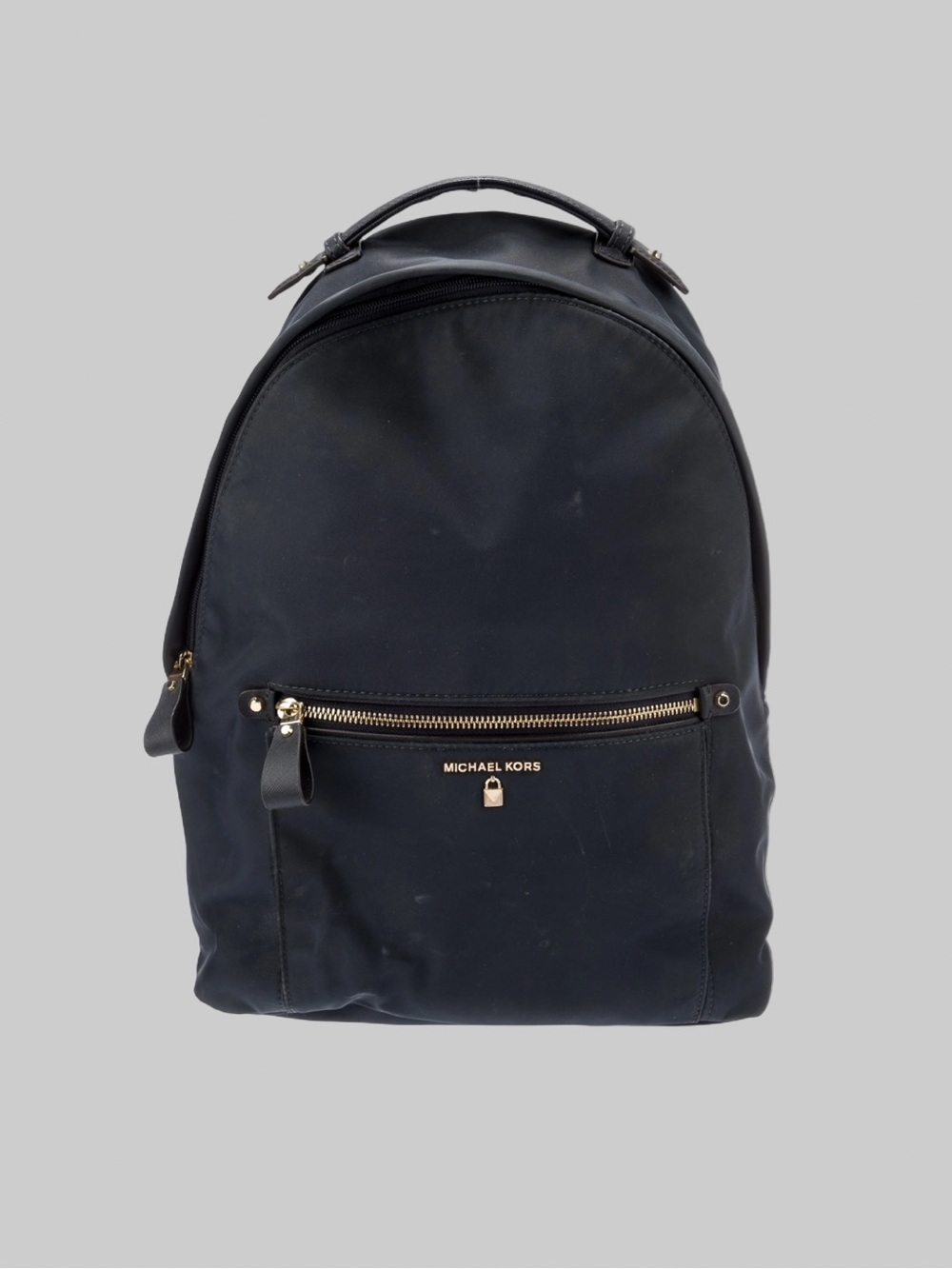 Michael Kors Kelsey Leather Trim Navy Blue Nylon Backpack with Gold Hardware